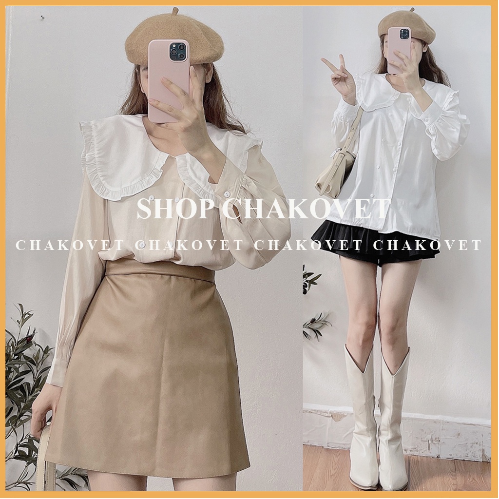 Áo sơ mi nữ kiểu tay bồng CKA884, kiểu áo nữ thiết kế 2 hàng cúc tay dài cổ bèo vải không nhăn mát mịn mặc đẹp dáng xinh | BigBuy360 - bigbuy360.vn