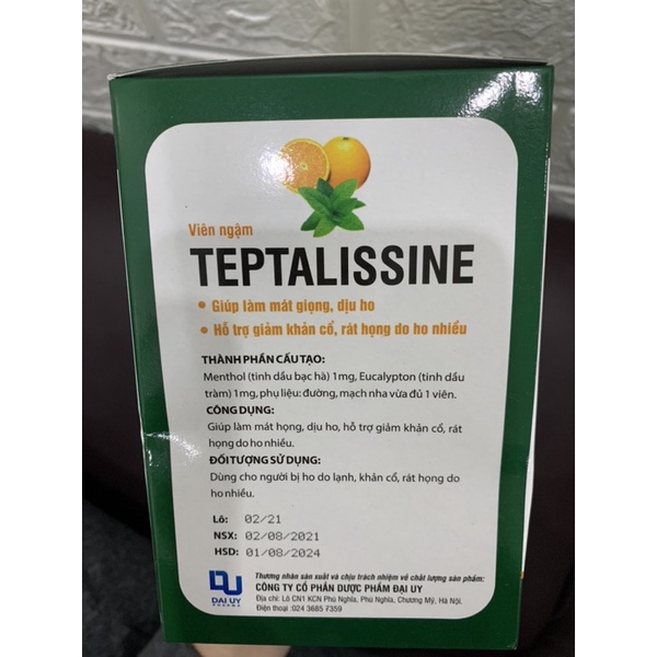 Viên ngậm Mát họng-Dịu ho Teptalissine- Hộp 200 viên