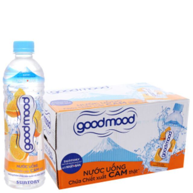 Lốc 6 chai nước uống vị cam Goodmood chai 455ml