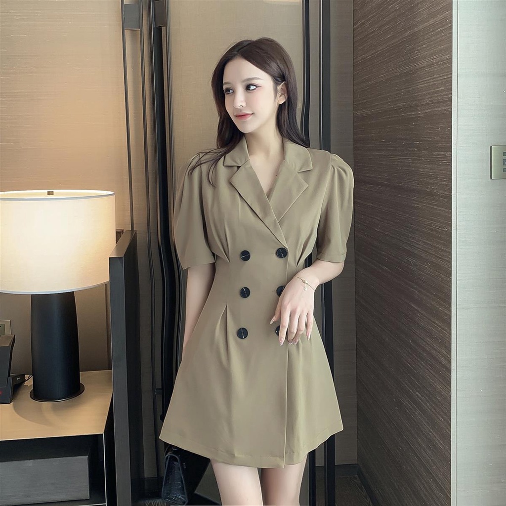 COZOK Đầm Ôm Cổ Bẻ Phong Cách Hàn Quốc Thời Trang Cho Nữ