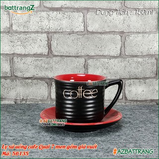 [150ml] Ly sứ uống cafe quai 7 màu Đỏ gốm Bát Tràng AZ