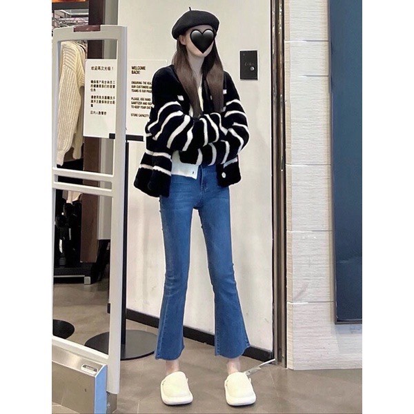 Quần bò jean nữ ống loe đứng rộng suông xuông co giãn jeans cạp cao cao cấp Hottrend 2022