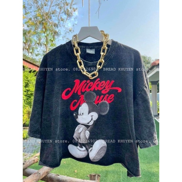 Áo Thun Croptop Nữ Tay Ngắn Micky In Loang Màu Ulzzang