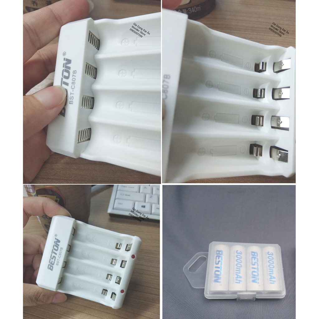 Bộ sạc pin tiểu đa năng Beston kèm 4 pin sạc Beston AA 3000mAh