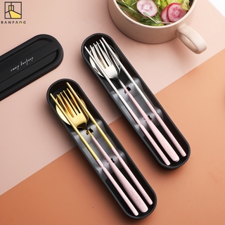 BANFANG Bộ muỗng đũa nĩa bằng thép không gỉ 304 kèm hộp đựng tiện lợi