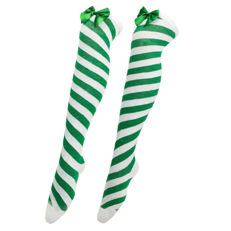 XIXI Tất Cao Qua Gối Họa Tiết Sọc Ngang Đính Nơ Phong Cách Giáng Sinh Thời Trang