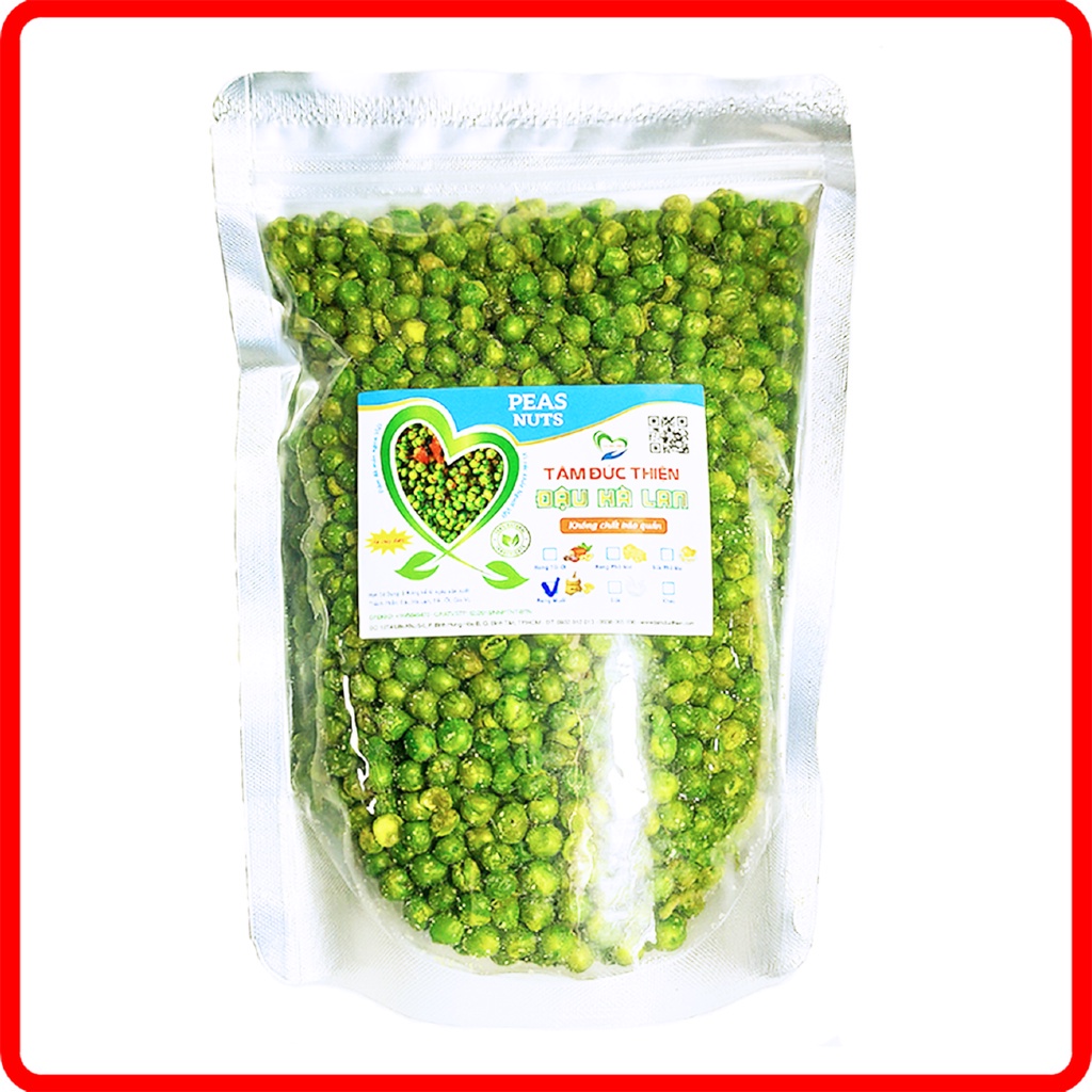 Combo 1KG: Đậu Phộng Da Cá Nước Cốt Dừa và Đậu Hà Lan Rang Muối Tâm Đức Thiện (2 x Túi 500GR) Đồ ăn vặt