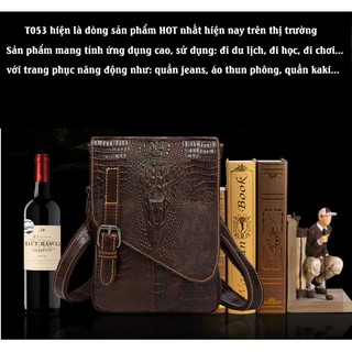 Túi đeo chéo nam t053 - da bò thật vân cá sấu - sang trọng và đẳng cấp