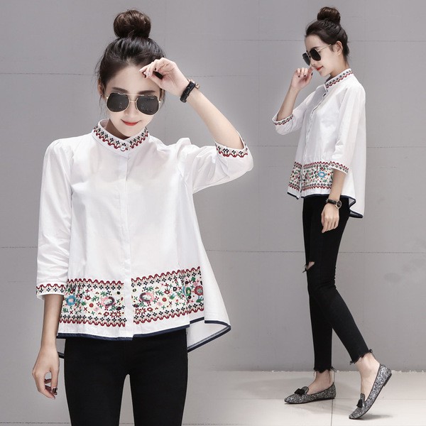 Áo voan tay lửng in hoa thanh lịch cho nữ