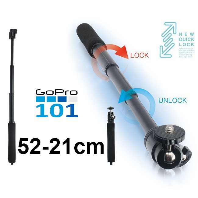 Gậy tự sướng kéo dài 52cm cho GoPro, Osmo, SJcam có Ballhead quay 360 độ - GoPro101 - inoxnamkim