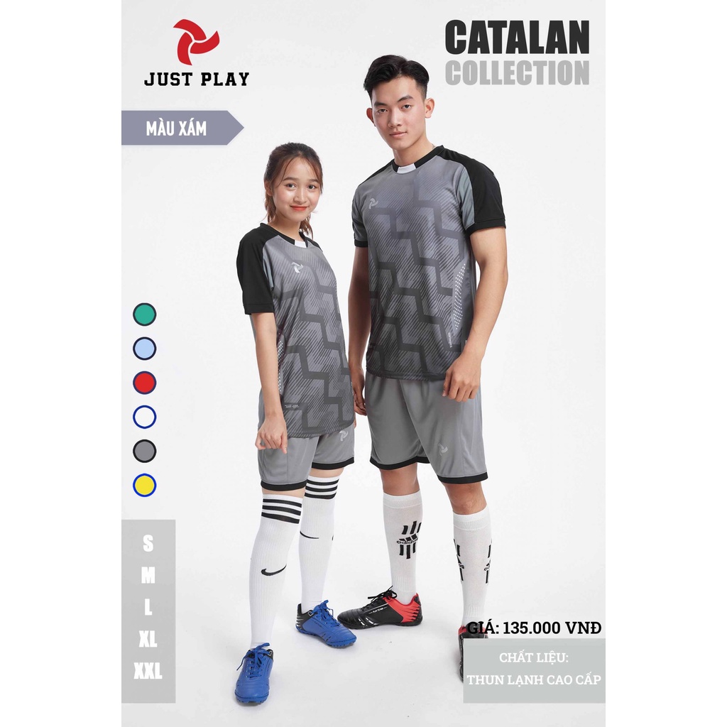 Bộ quần áo bóng đá nam nữ không logo JUSTPLAY CÂTALAN, vải thun lạnh mỏng mát unisex - ViKi Sport