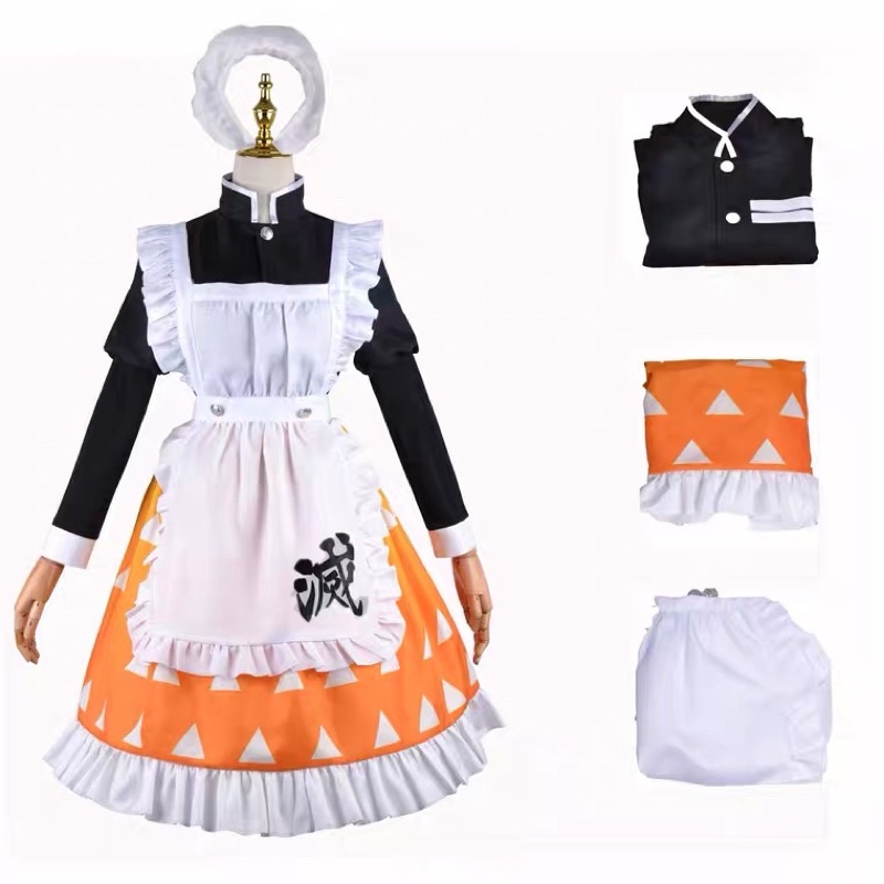 Set trang phục cosplay hoá trang maid hầu gái kimetsu no yaiba kny demon slayer shinobu tanjirou zenitsu inosuke