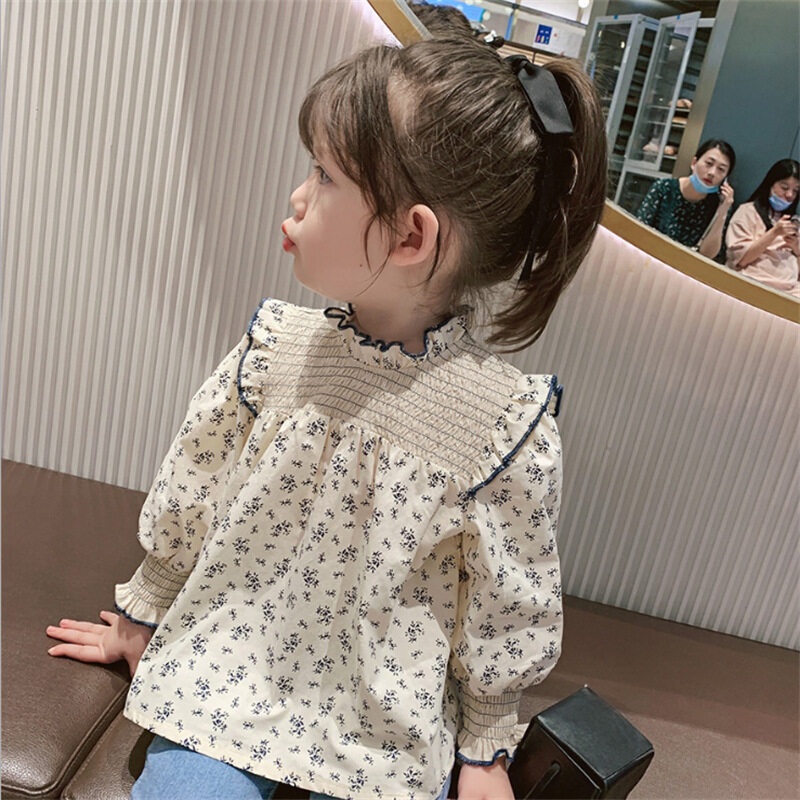 áo sơ mi cho bé gái AMILA tay dài họa tiết hoa phong cách Hàn Quốc dễ thương cho bé gái đầm cho bé gái