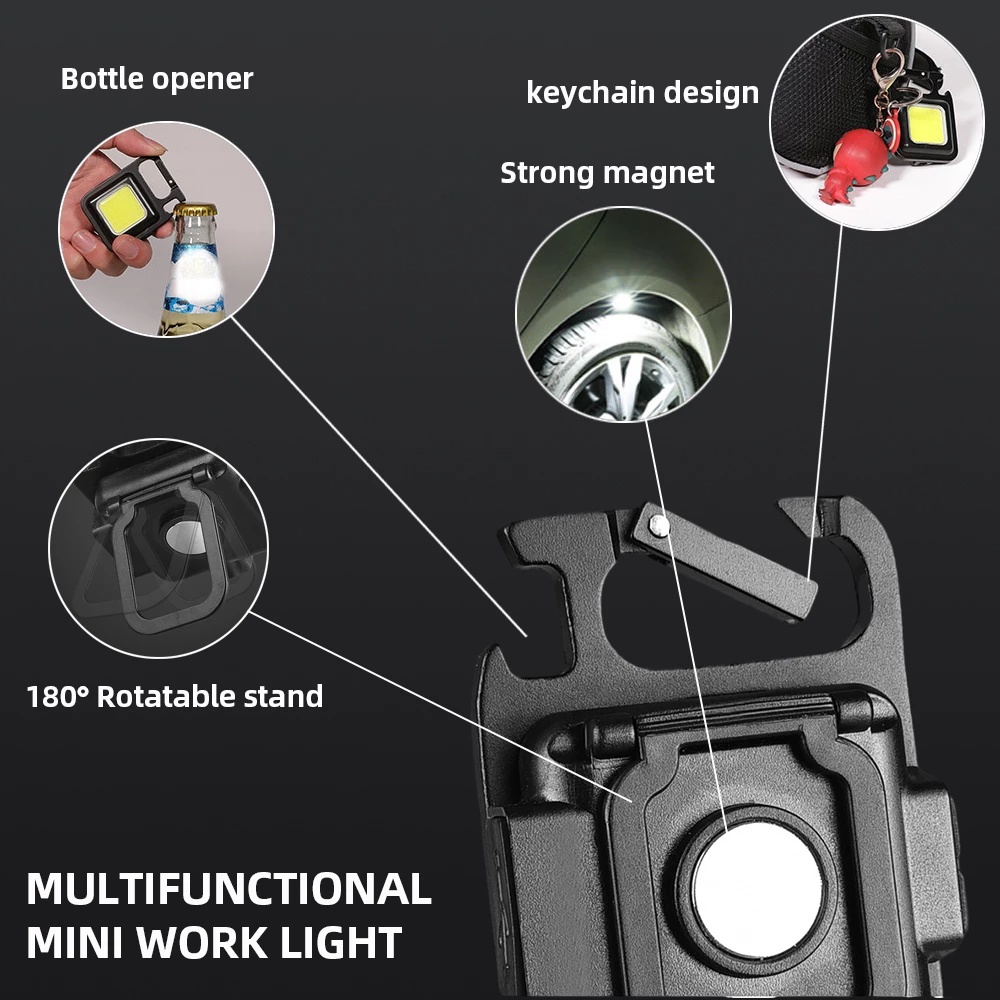 2Pcs Mini USB Rechargeable COB Flashlight/ Strong Magnetic Keychain LED Work Light For Outdoor Camping Hiking