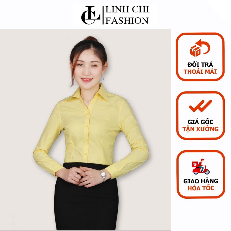 Sơ mi nữ công sở màu vàng tươi tay dài[ HÀNG SHOP -VẢI KATE Ý ĐẸP- ĐỔI TRẢ THOẢI MÁI