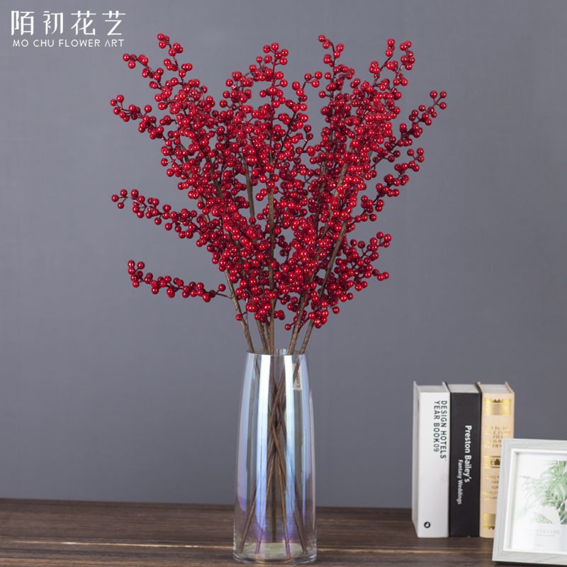 Tài lộc trái cây may mắn phòng khách quả mọng mô phỏng hoa đỏ nhựa ruồi đậu nhân tạo Đồ trang trí tết âm lịch