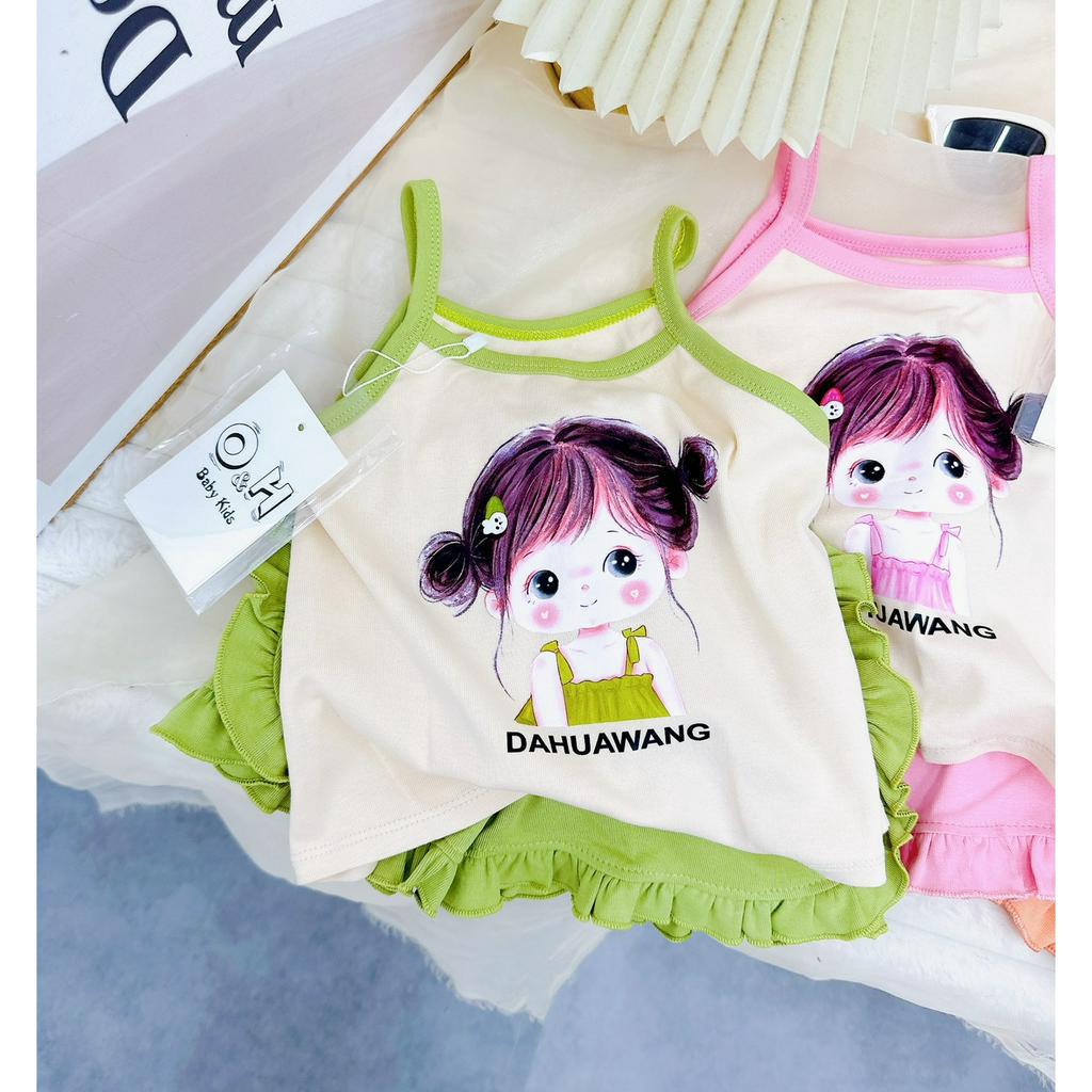 Đồ bộ bé gái, set bộ áo 2 dây cô bé DAHUAWANG chất zip hàn mềm mại cho bé