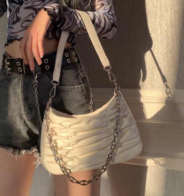 [LOẠI 1-Video so sanh]Túi kẹp nách dây xích dây đeo chéo nhún bèo da S056 | BigBuy360 - bigbuy360.vn