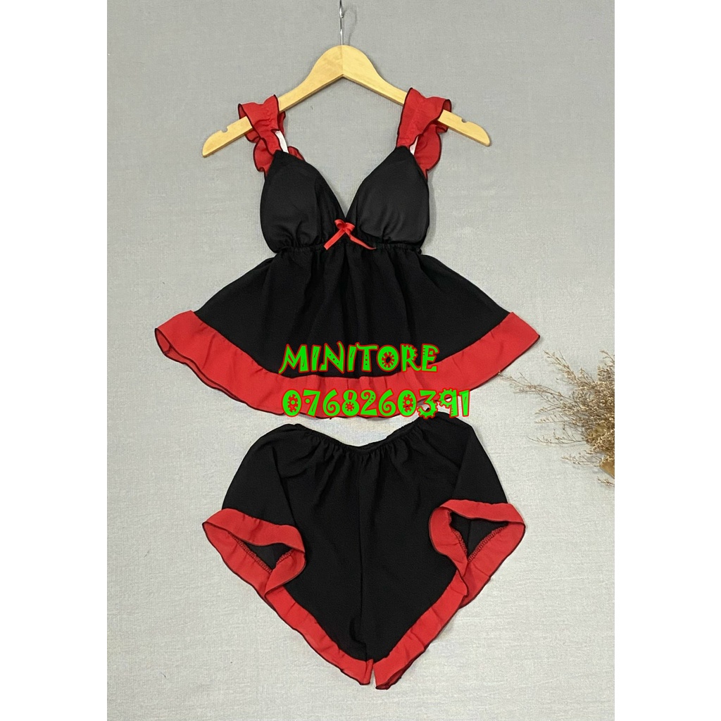 SIZE DƯỚI 55KG - ĐỒ NGỦ VOAN MỎNG GỢI CẢM, CÓ MÚT NGỰC SIÊU ÊM HÀNG NHÀ MAY, Bộ Voan mút tam giác