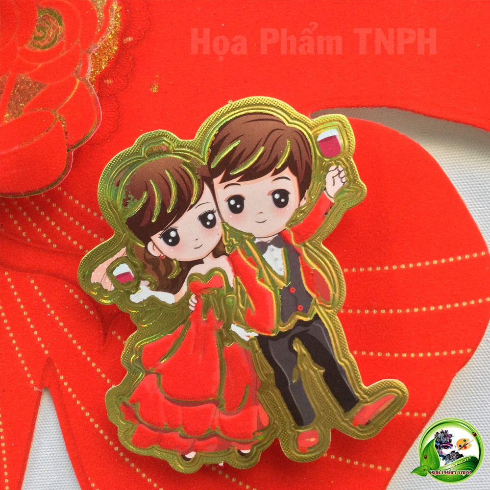 Chữ Hỷ 3D Nhung Nỉ Đỏ 34x34 cm Họa Tiết Ánh Kim Sang Trọng Tuyệt Đẹp Trang Trí Phòng Cưới Xe Hoa Cô Dâu Dán Phòng Vu Quy