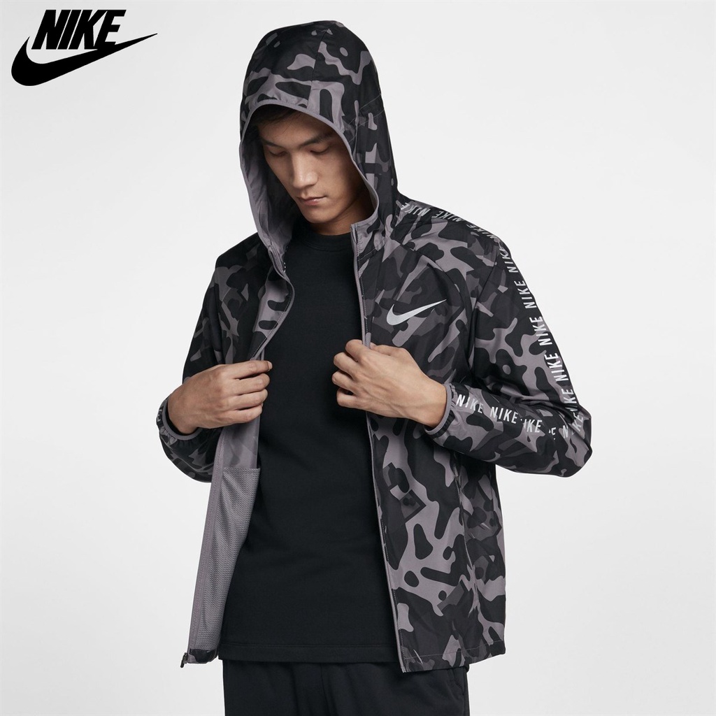 NIKE - Áo khoác thể thao nam nữ Nike Essential GX Camo Running Jacket chính hãng - Xám x Đen