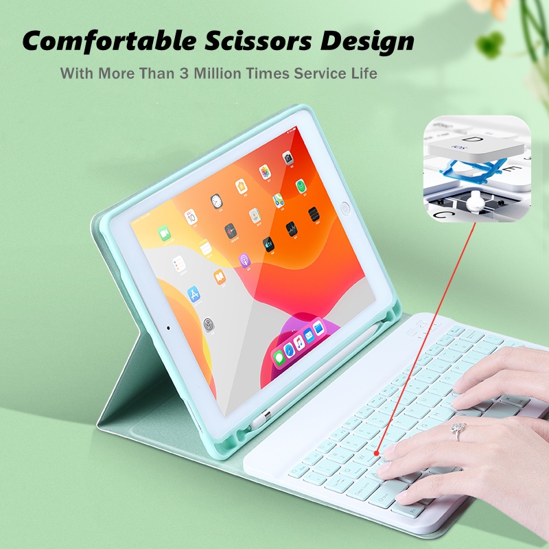 Bao Da Máy Tính Bảng Bằng Silicon Mềm Tích Hợp Bàn Phím Bluetooth Không Dây Có Ngăn Đựng Bút Cho iPad 10.2 9th Air4