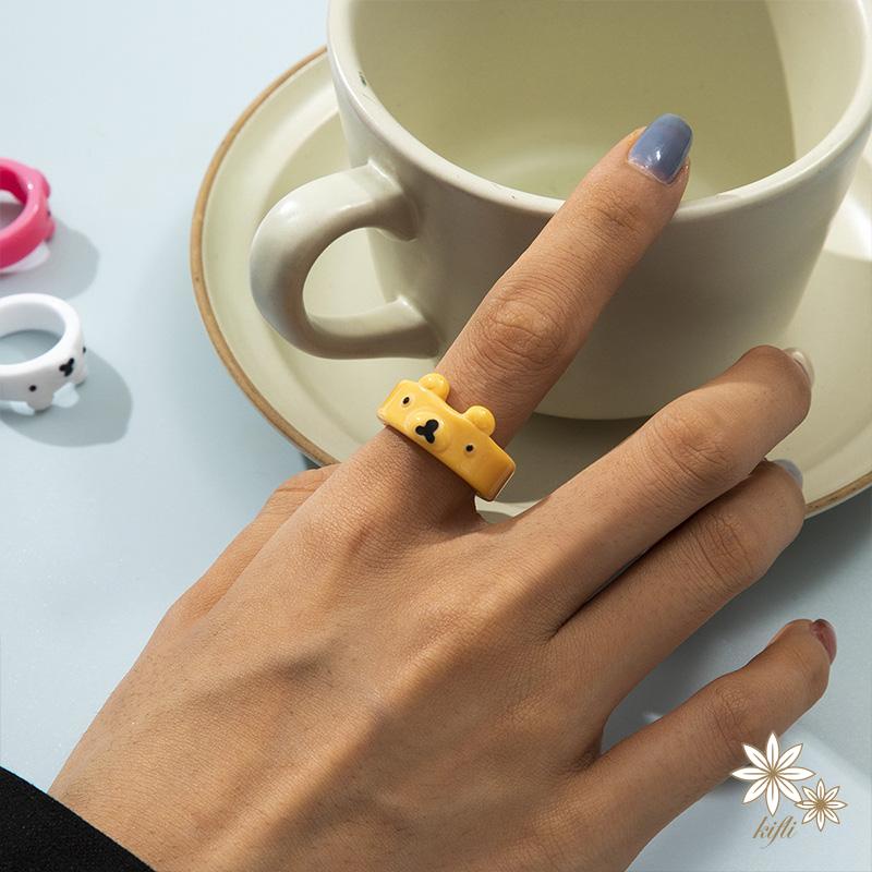 【kifli】Women Cartoon Candy Color Resin Octopus Bear Rings [Lovely Jewelry Gifts For Girl Friends]（quà tặng ngày thiếu nhi）
