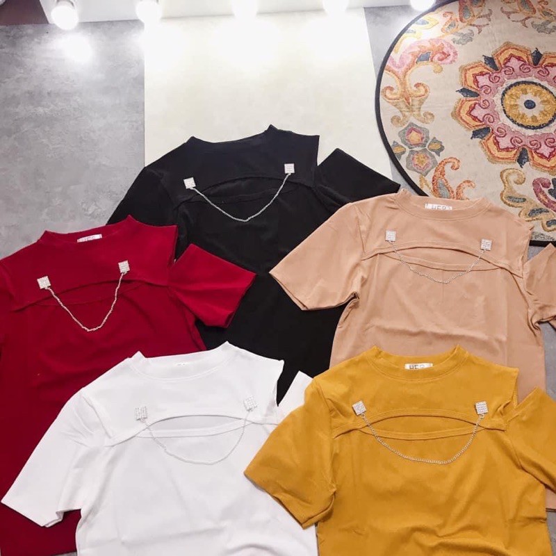 áo hở vai dây xích cộc tay chất zip