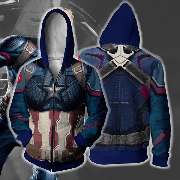 Áo Khoác Hoodie Khóa Kéo In Hình Captain America 3D Hóa Trang Cho Nam