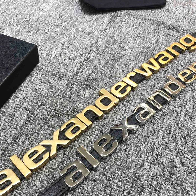 Sẵn sàng! Alexander wang! Thắt Lưng Da Màu Trơn Khóa Kim Loại Thời Trang