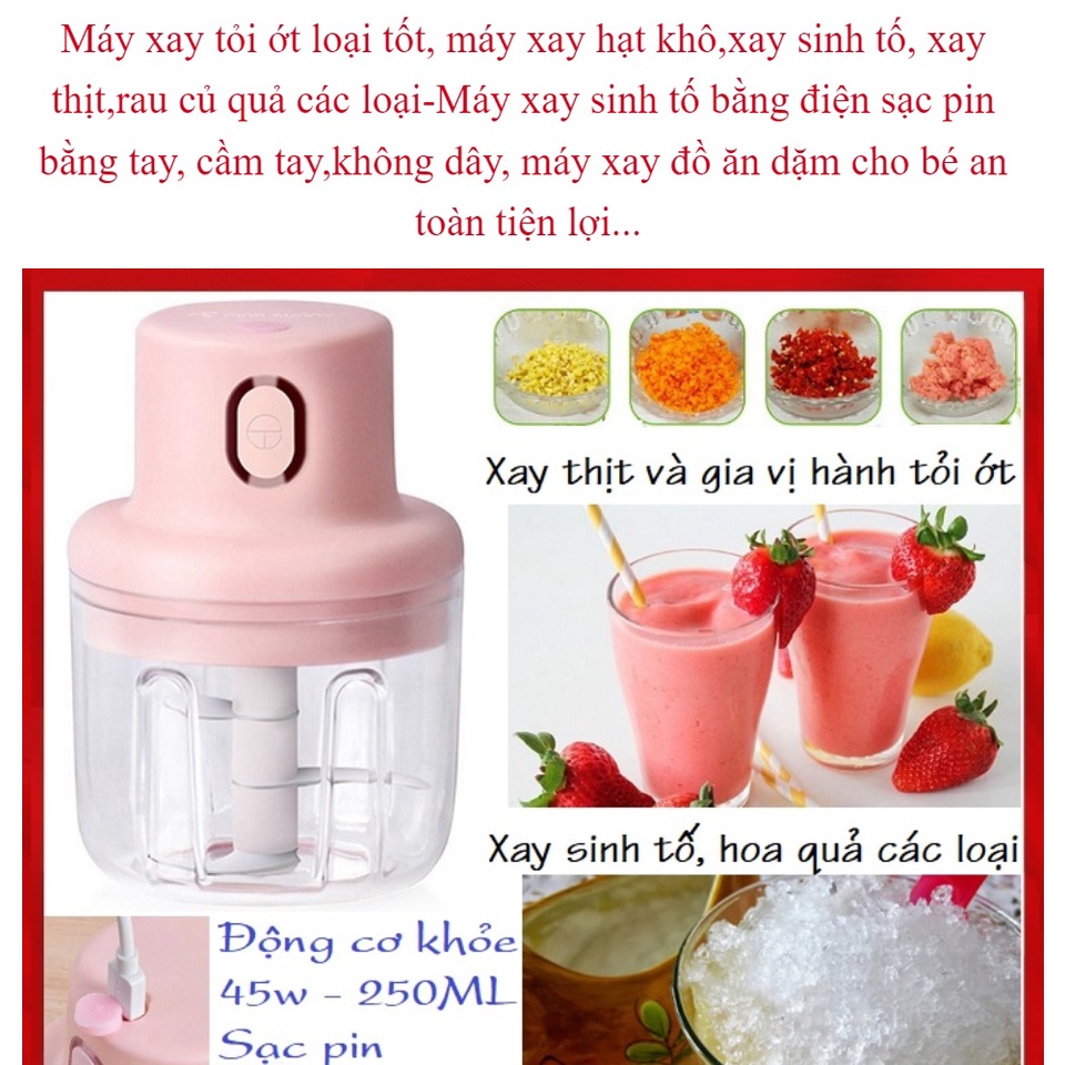 Máy Xay Mini Sạc Điện, Có Cổng Sạc Usb, Xay Hành, Tỏi, Rau Củ Quả