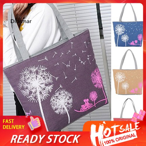 Túi tote đeo vai vải canvas in hình hoa bồ công anh thời trang cho nữ