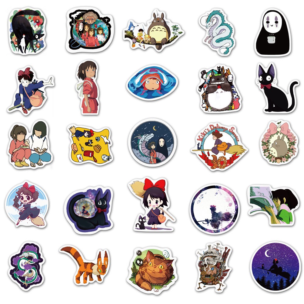 Set 50 Miếng Dán Hình Anime Ghibli Hayao Miyazaki Totoro Cho Học Sinh