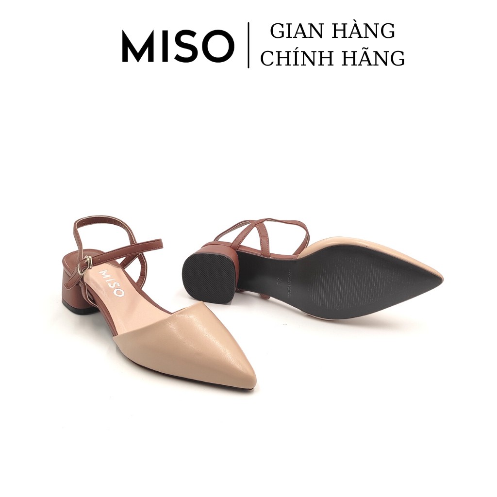 Giày sandal slingback nữ kiểu dáng basic phối màu độc đáo bít mũi hở hậu gót vuông cao 4cm mũi nhọn Miso M045
