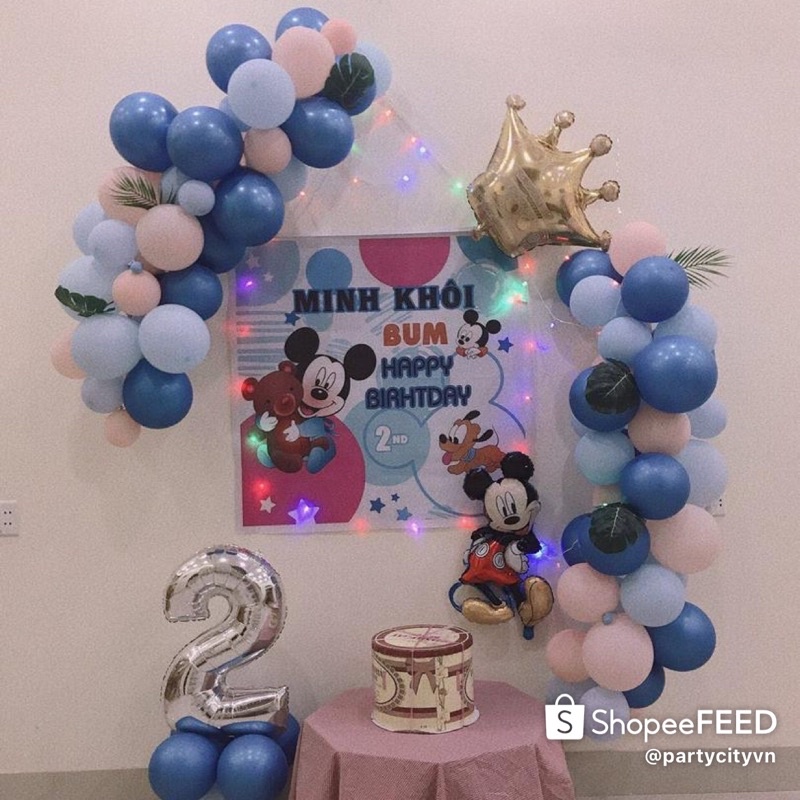 SET bóng trang trí sinh nhật bé trai bé gái hổ, trâu, chuột mickey kèm BACKDROP IN TÊN BÉ THEO YÊU CẦU