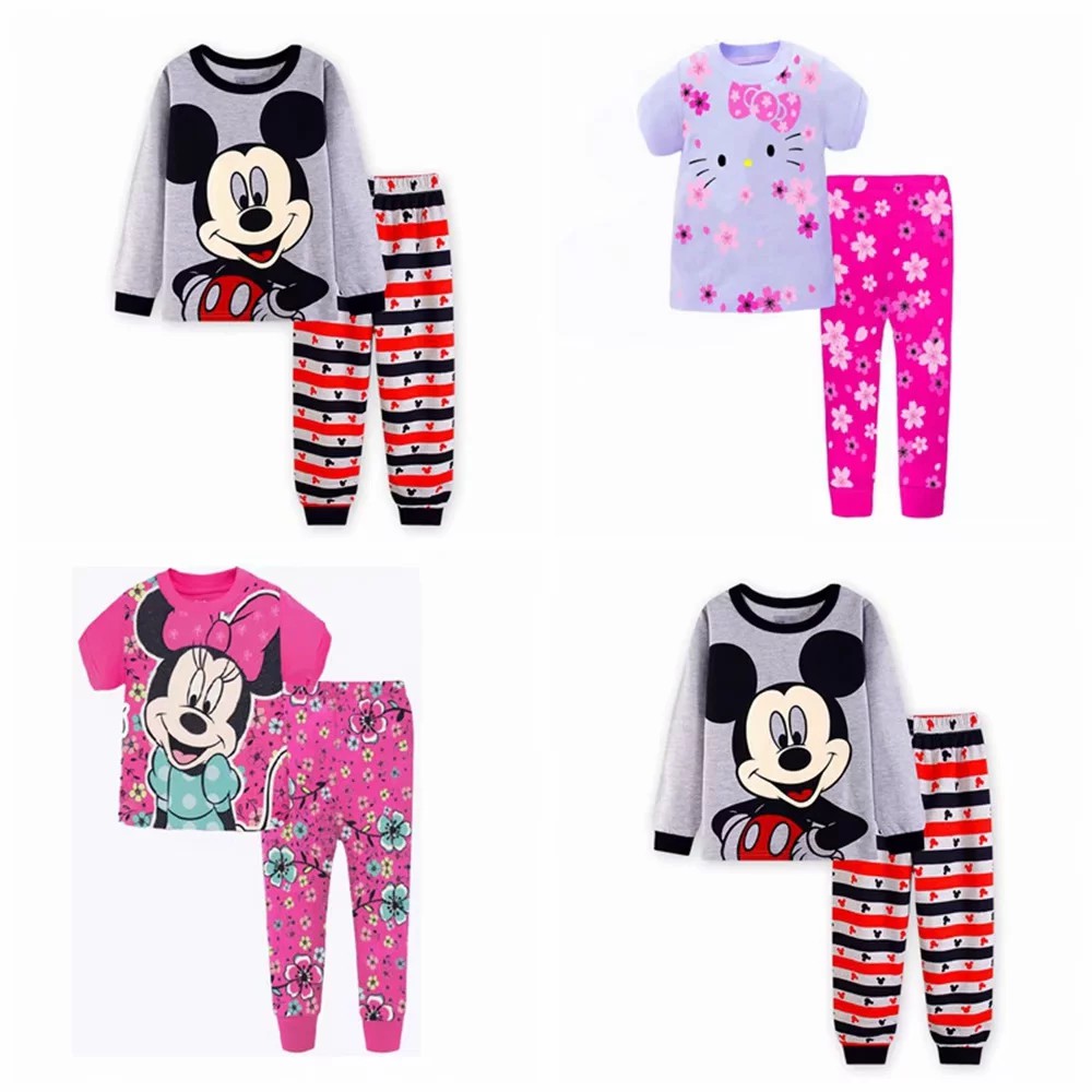 Set đồ ngủ áo thun tay dài &amp; quần dài in hình chuột Mickey cho bé gái