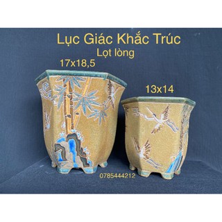 Chậu bonsai lục giác khắc