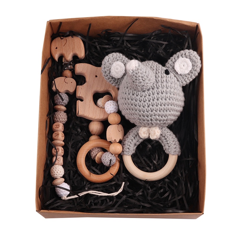 Set 3 Đồ Chơi Vòng Tay Lục Lạc Lục Lạc Gỗ Kẹp Núm Vú Giả Không BPA Cho Bé Mọc Răng