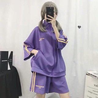 Set đồ thể thao áo khoác tay dài khóa kéo cổ cao + quần short nữ lưng thun ulzzang ( 2 màu ) có bán riêng