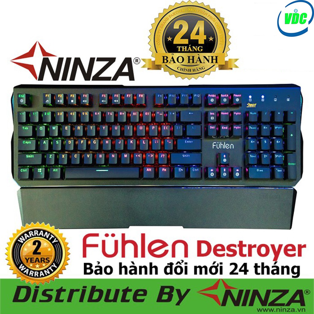 Bàn phím cơ Fuhlen Destroyer chuyên game, Led Rainbow 10 hiệu ứng Led, Blue Switch - Có tem chống hàng giả - BH 24 tháng | BigBuy360 - bigbuy360.vn