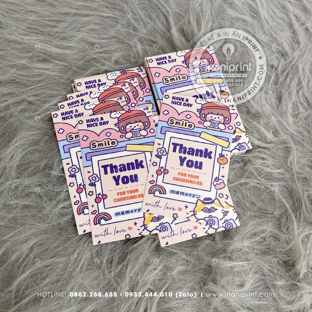 Giấy Cảm Ơn Kute, Card Thank You Dễ Thương, Thiệp Cám Ơn Khách Đã Mua Hàng Mẫu Chụp Hình - Size 9x5.4cm - Cán Màng Mờ