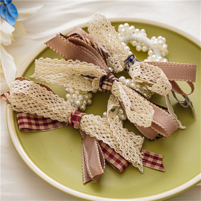 Dây Cột Tóc Co Giãn Cao Phối Ren Đính Ngọc Trai Thiết Kế Mới Thời Trang Hàn Quốc Cho Nữ