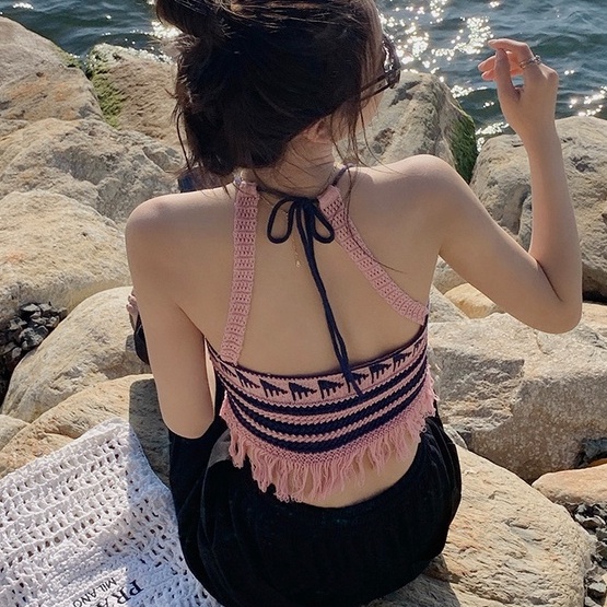 Áo hai dây ZHELIHANGFEI dệt kim thời trang mùa hè quyến rũ cho nữ