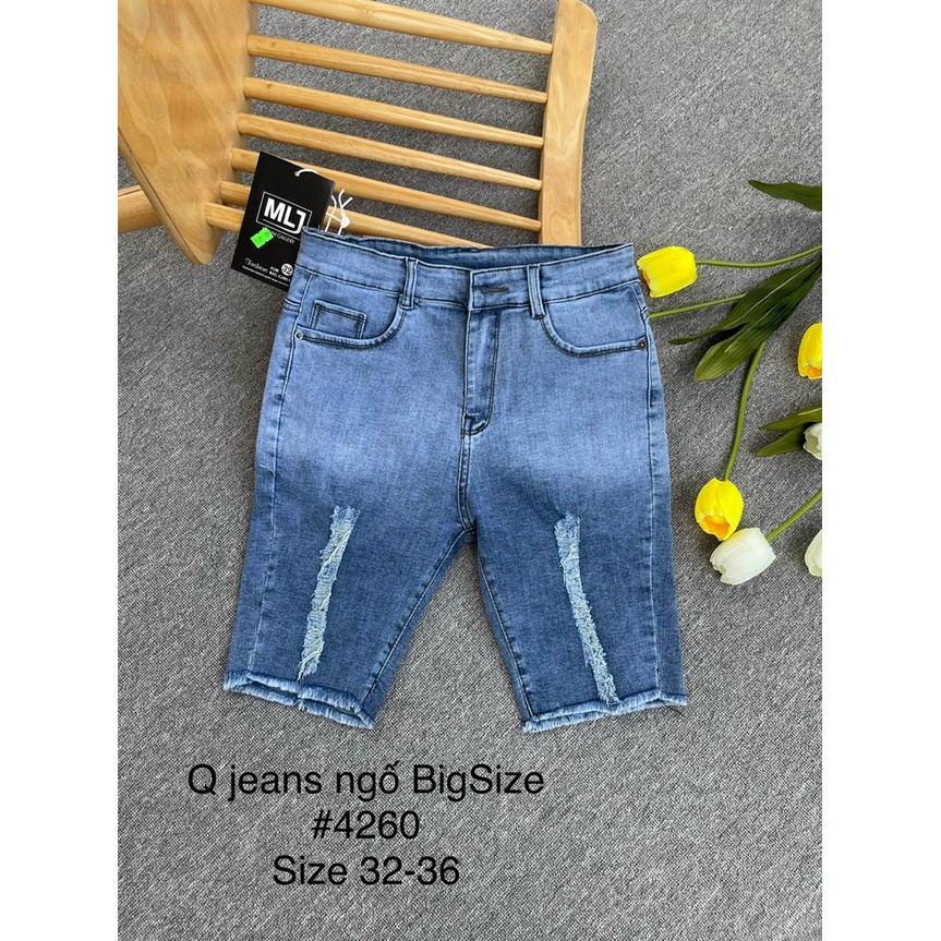 [Bigsize] Quần Jean Lửng Gối Nữ Hàng Co Giãn Mạnh Kiểu Rách 2 Bên Phối Màu