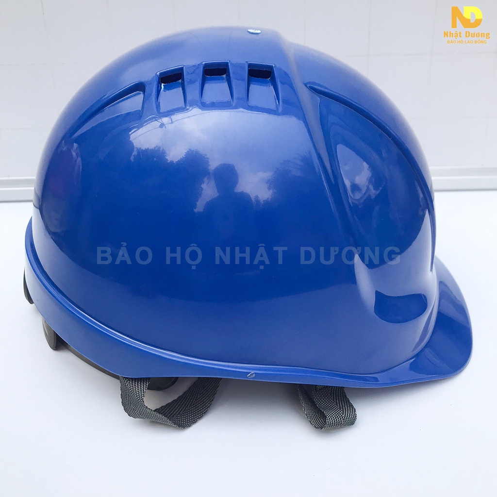 Mũ bảo hộ lao động có lỗ thoát khí thông hơi HPN09, Nón bảo hộ lao động khóa vặn màu xanh dương Nhật Dương