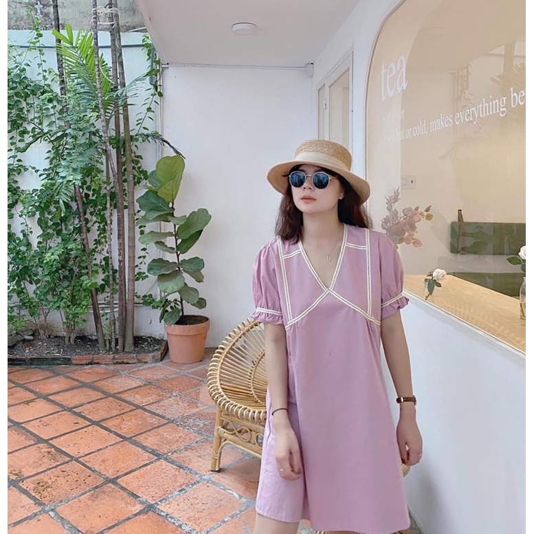 Lila Dress - đầm suông tay phồng cổ V🍭