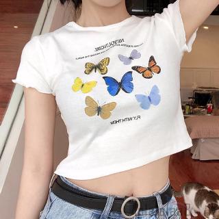 Áo Croptop Hoạ Tiết Bướm In Thiết Kế Đơn Giản Hợp Thời Trang