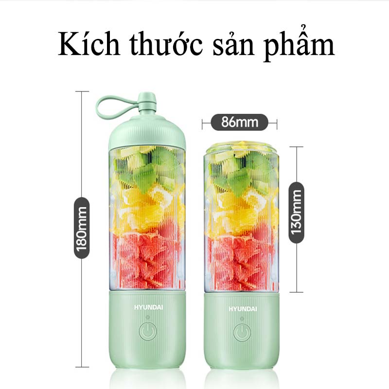 Máy Xay Sinh Tố Cầm Tay Mini Đa Năng Cao Cấp HYUNDAI Lưỡi 4 Cánh Thép Không Gỉ Máy Xay Đa Năng Làm Sữa Đậu Nành Pin Trâu