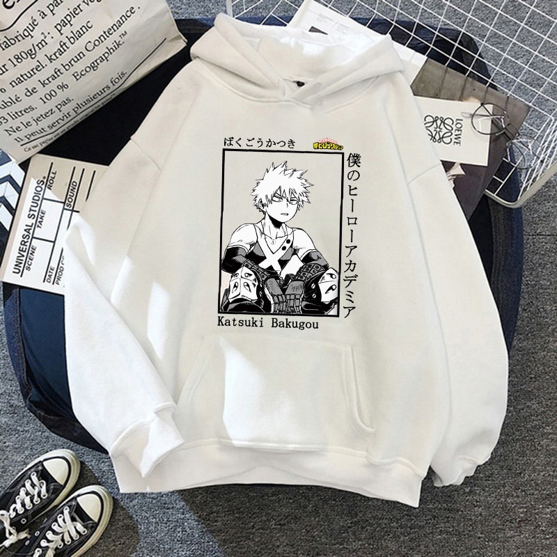 Áo Hoodie in hình My Hero Academia Anime - Katsuki Bakugo cho nam nữ unisex form rộng 2 màu đen trắng siêu HOT
