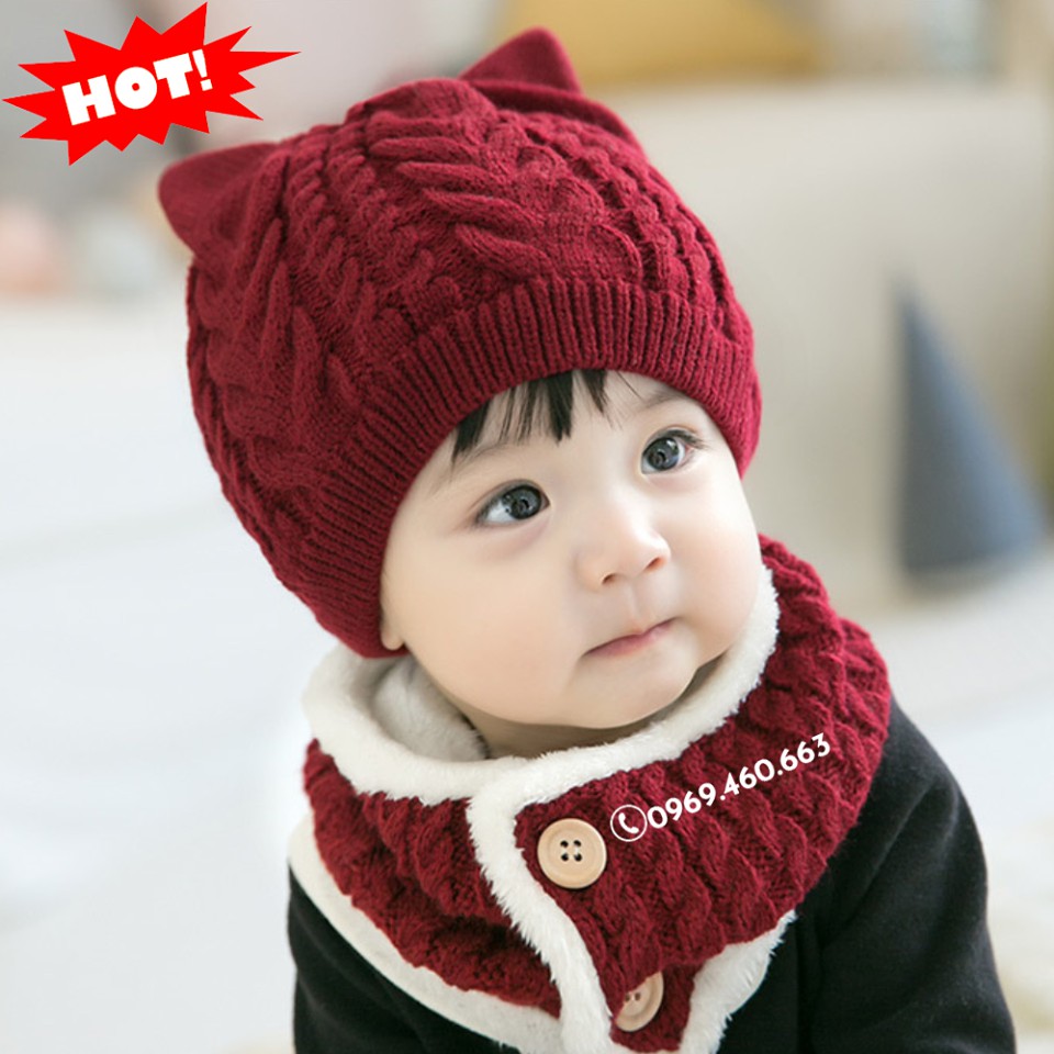 XẢ HÀNG Bộ Mũ Len Cho Bé Kèm Khăn Quàng Cổ. Nón Len Lót Lông Siêu Đẹp cho bé từ 1-4 Tuổi